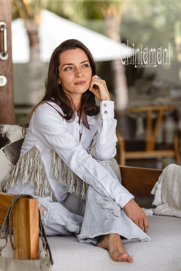 White Boho linen shirt
