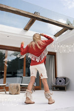 Red Boho linen shirt