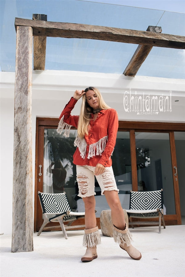 Red Boho linen shirt
