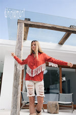 Red Boho linen shirt