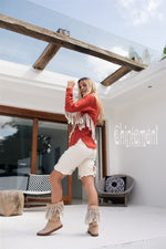 Red Boho linen shirt