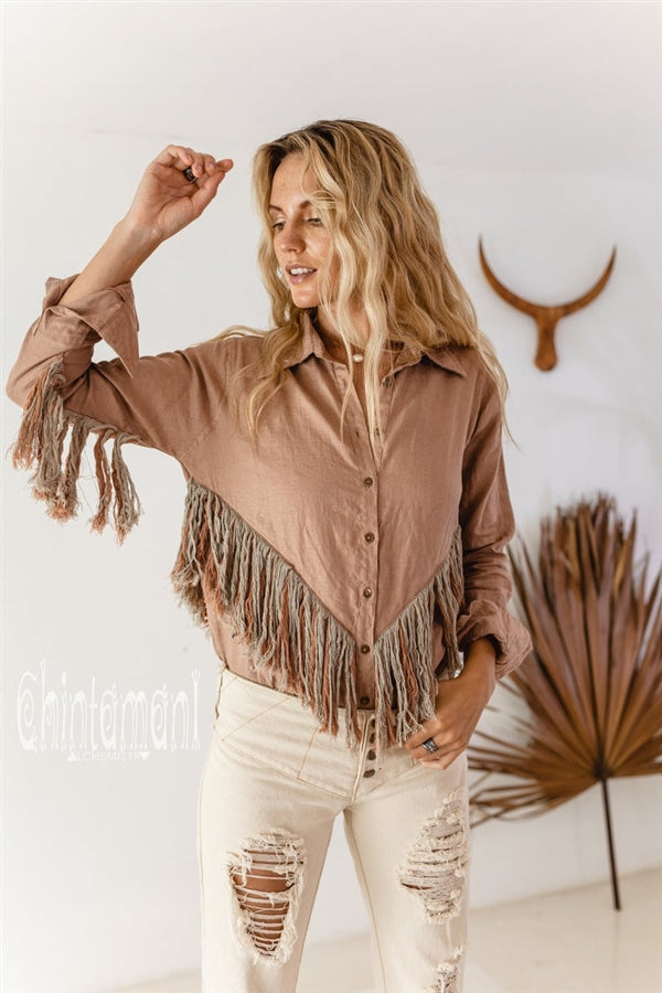 Dusty pink Boho linen shirt