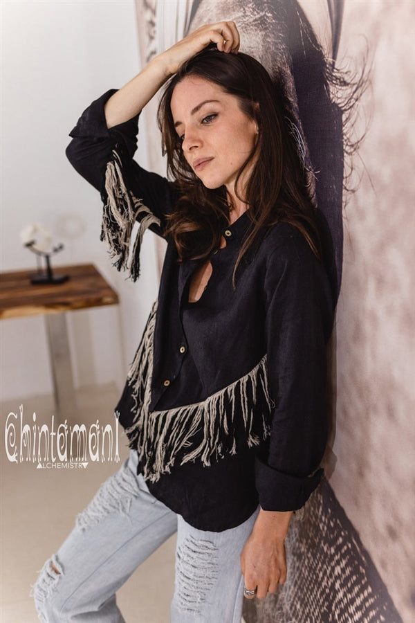 Black Boho linen shirt