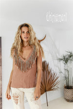Dusty rose sleeveless linen boho top
