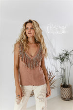Dusty rose sleeveless linen boho top