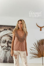 Dusty rose sleeveless linen boho top