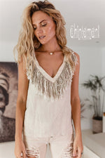 cream sleeveless linen boho top