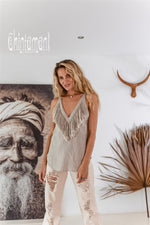 Backless grey linen boho top