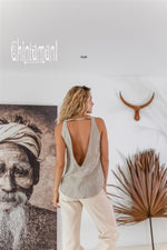 Backless grey linen boho top