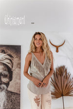 Backless grey linen boho top