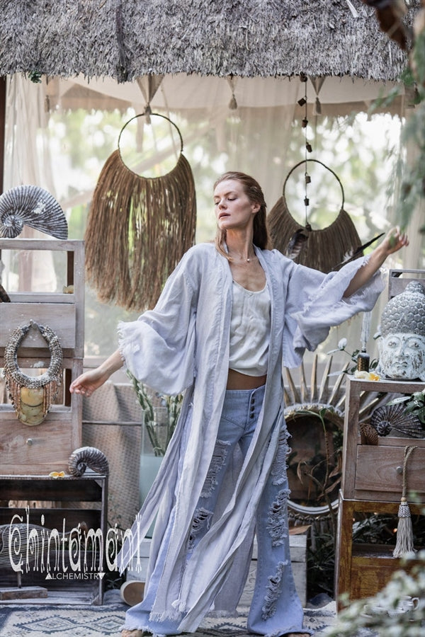 Grey  Linen Wide boho kimono