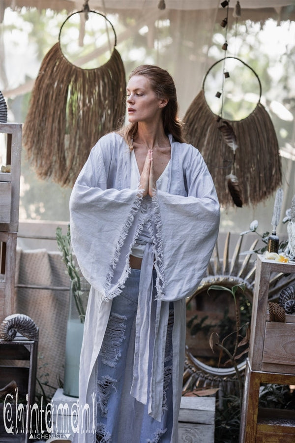 Grey  Linen Wide boho kimono