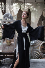 Black Linen Wide boho kimono