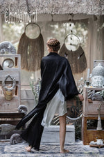 Black Linen Wide boho kimono