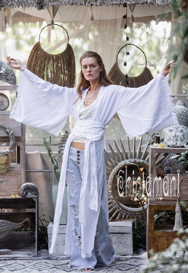 White Linen Wide boho kimono