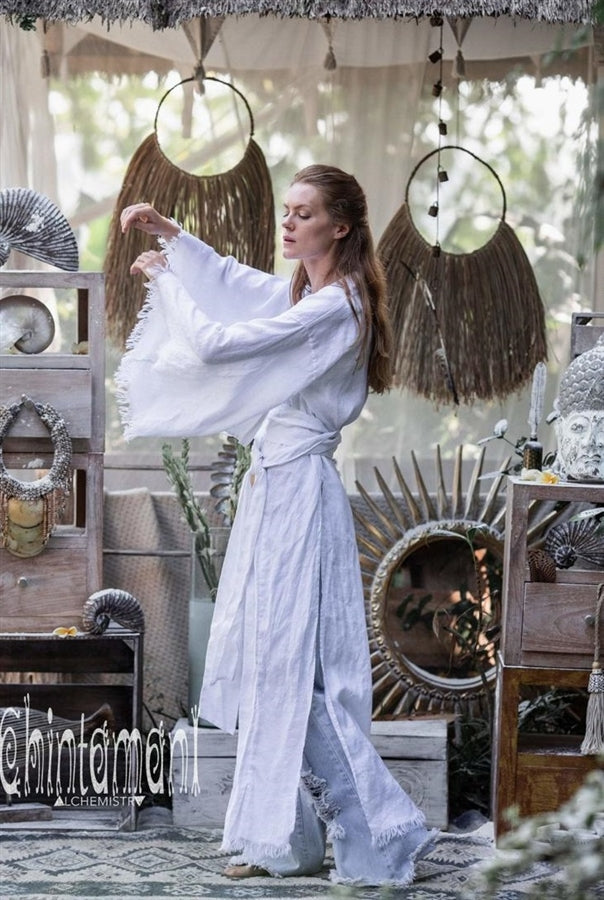 White Linen Wide boho kimono
