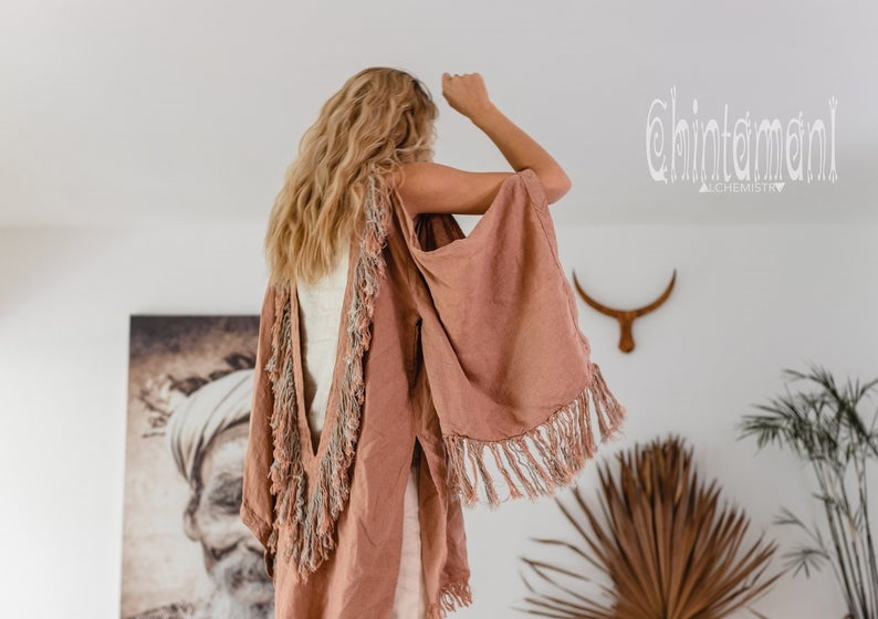 Pink open back linen cardigan