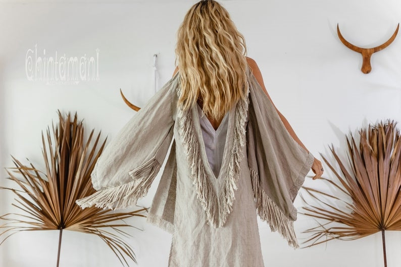 Natural open back linen cardigan
