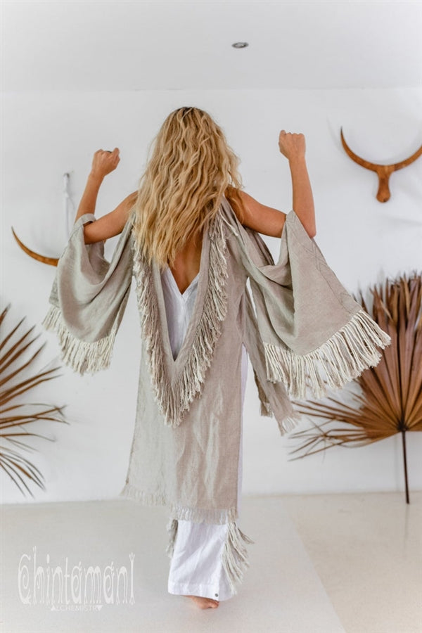 Natural open back linen cardigan