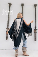 Black open back linen cardigan