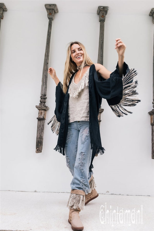 Black open back linen cardigan