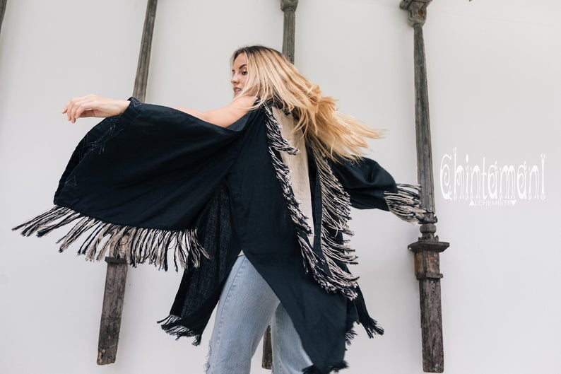 Black open back linen cardigan
