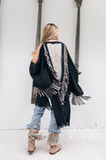 Black open back linen cardigan