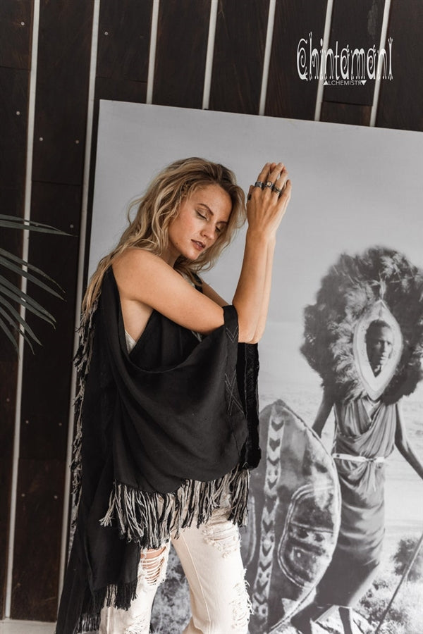 Black open back linen cardigan