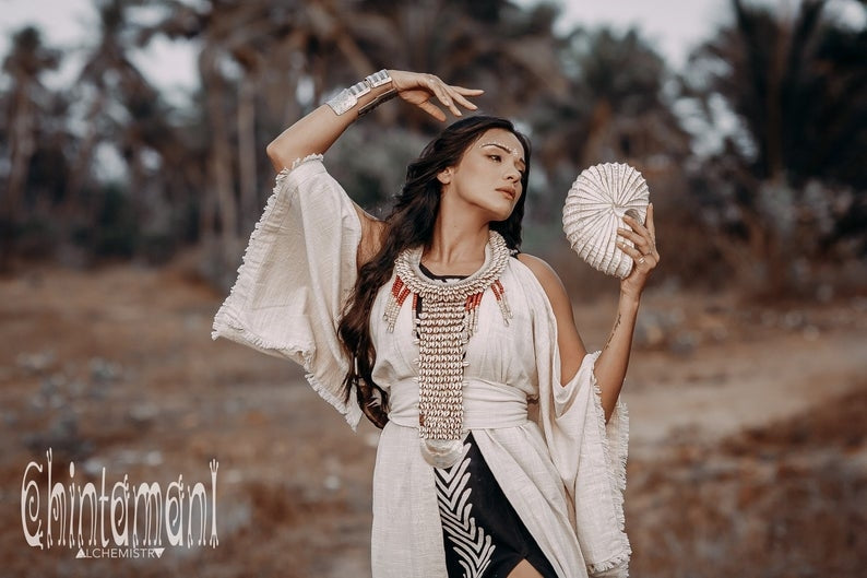 Open shoulders cotton kimono
