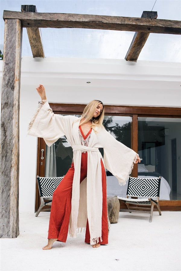 Off-white cotton Wide boho kimono
