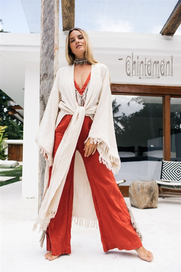 Off-white cotton Wide boho kimono