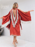 Red open back linen cardigan