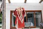 Red open back linen cardigan