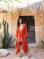 Asymmetric red ochre cardigan