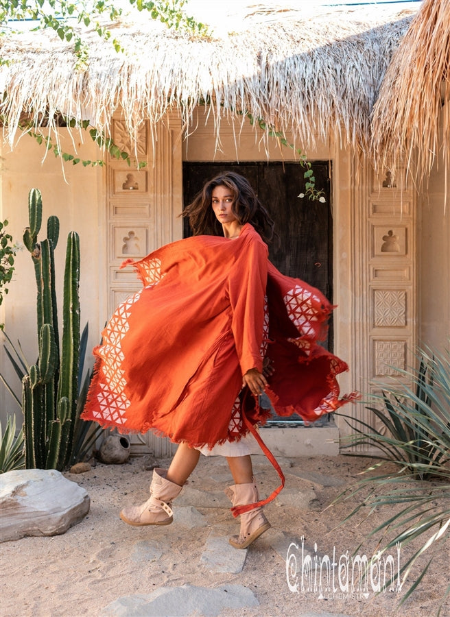 Asymmetric red ochre cardigan