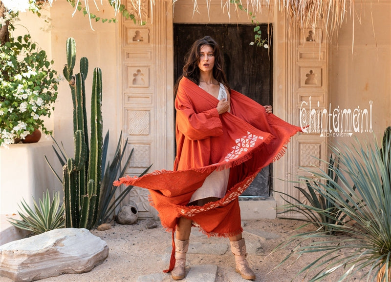 Asymmetric red ochre cardigan