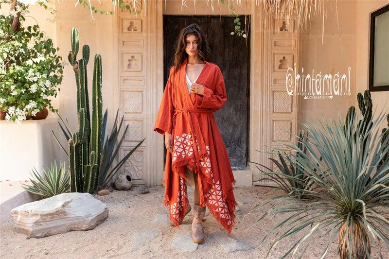 Asymmetric red ochre cardigan