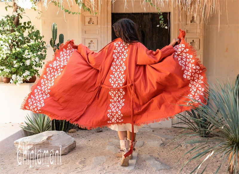 Asymmetric red ochre cardigan