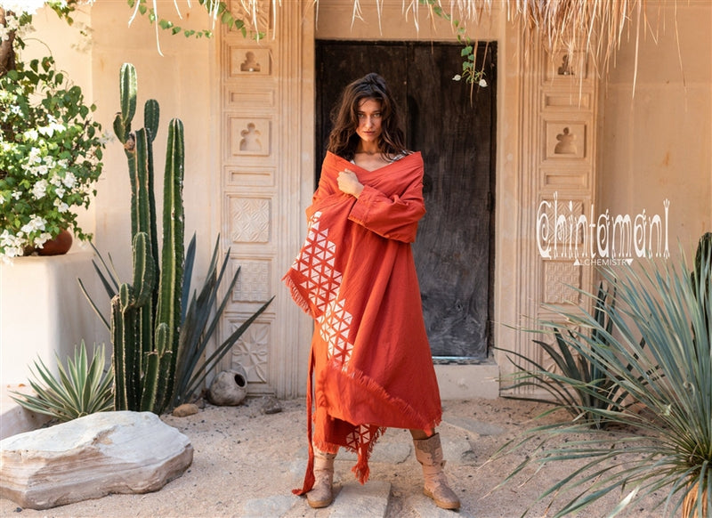 Asymmetric red ochre cardigan