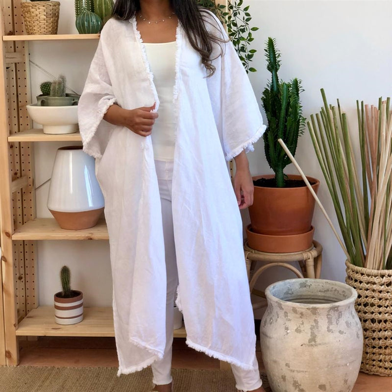 Linen white long cardigan
