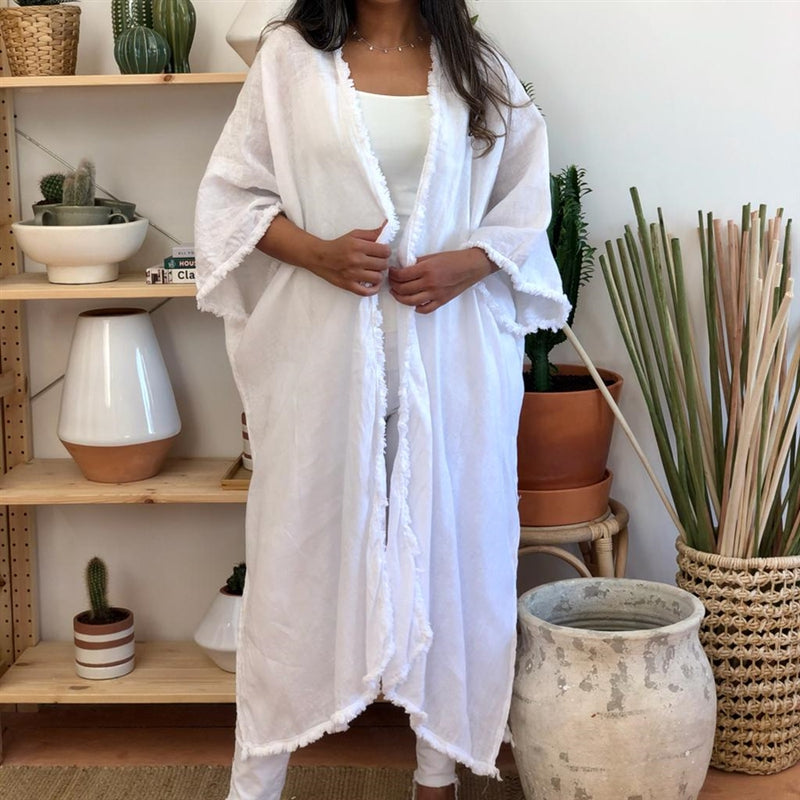 Linen white long cardigan
