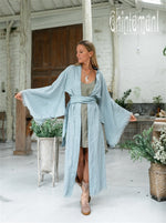 Long Linen Japanese Kimono - Blue