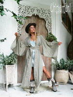 Long Linen Japanese Kimono - Sage green