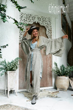 Long Linen Japanese Kimono - Sage green