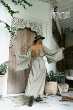 Long Linen Japanese Kimono - Sage green