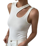 Sleeveless cut off white top