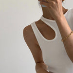 Sleeveless cut off white top