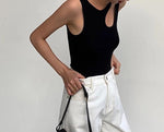 Sleeveless cut off black top