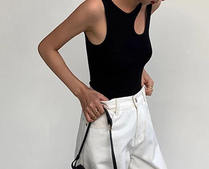 Sleeveless cut off black top