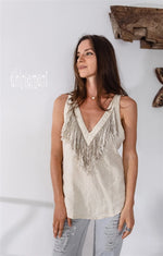 Backless beige linen boho top